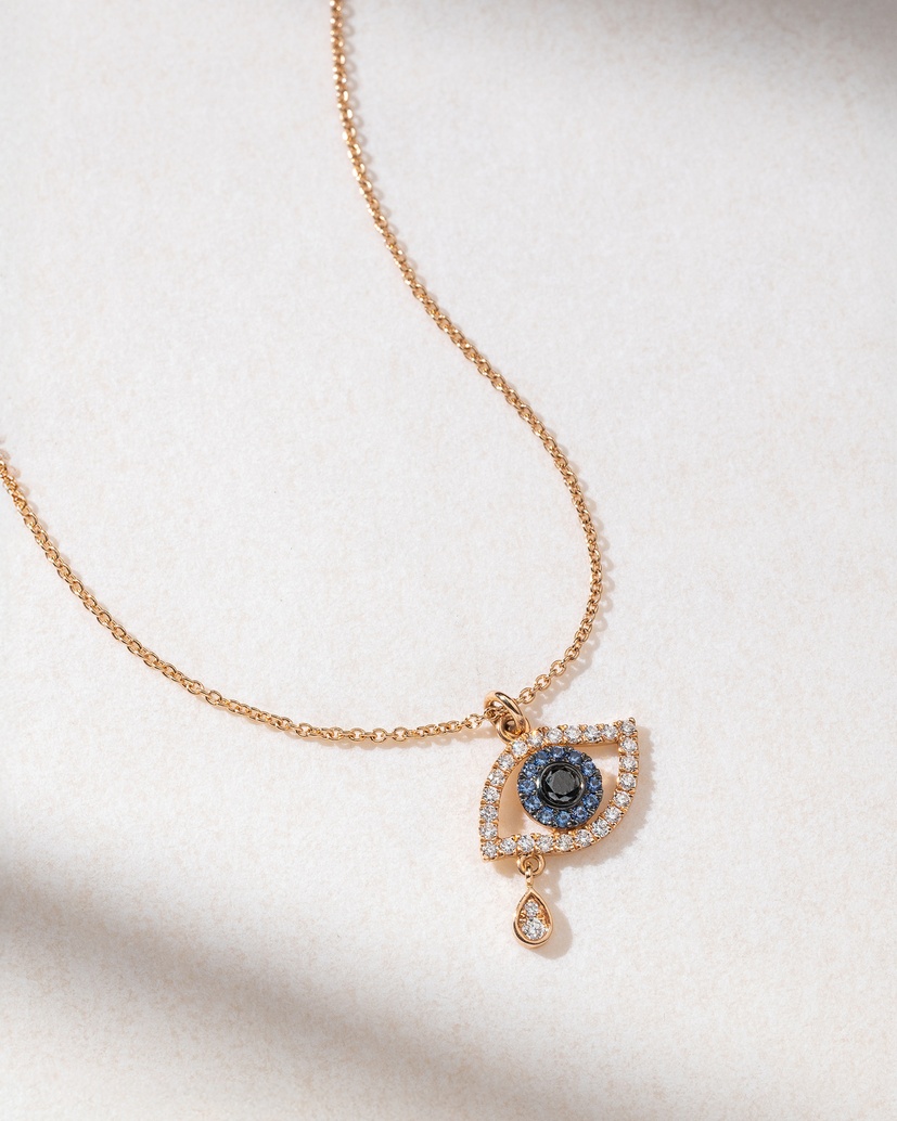18K Rose Gold Talisman Necklace with Sapphires and Diamonds - Image 1