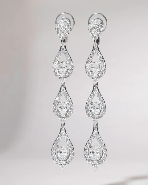 18Κ White Gold Long Earrings with Oval, Brilliant and Pear Shaped Diamonds