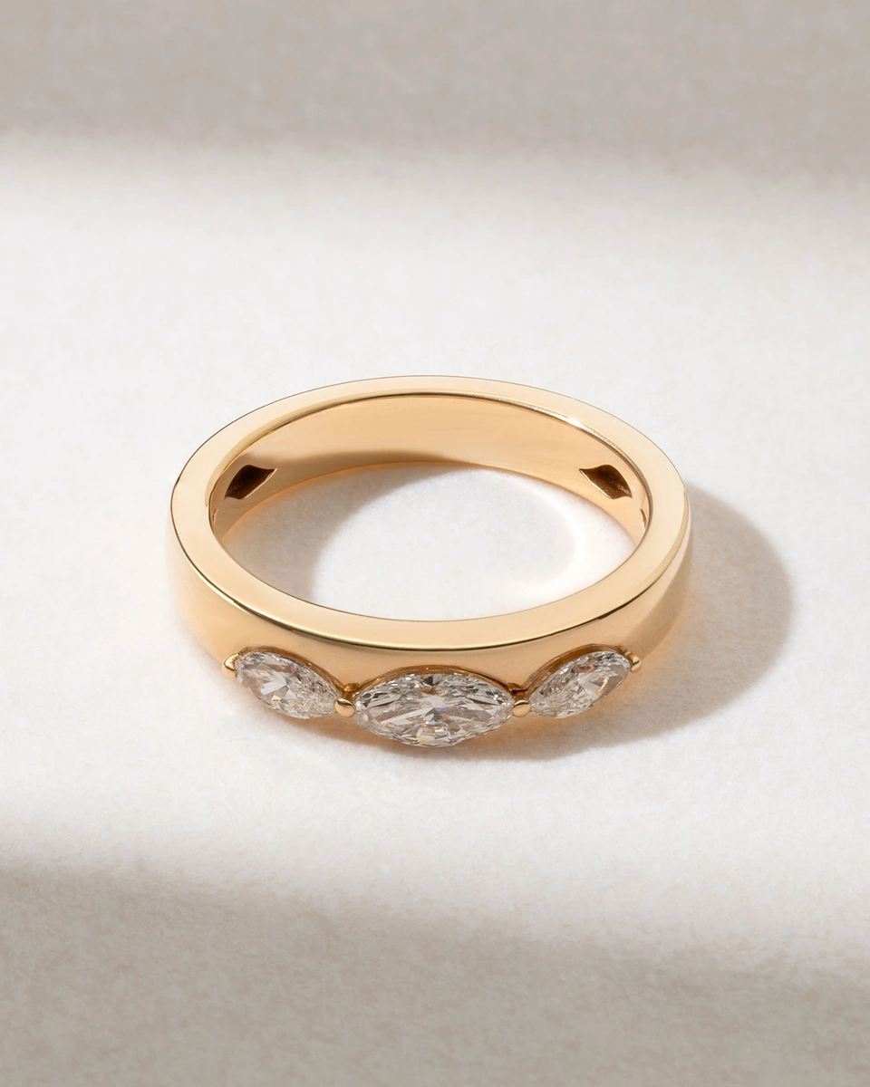 18K Rose Gold Band Ring with Three Marquise Diamonds