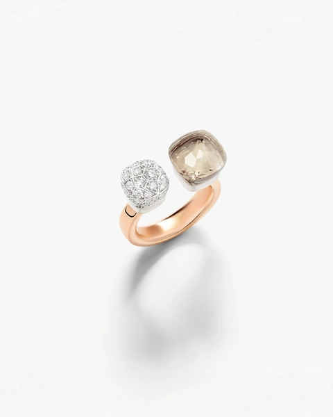 Toi & Moi Nudo ring in 18k rose and white gold with white topaz and white diamonds