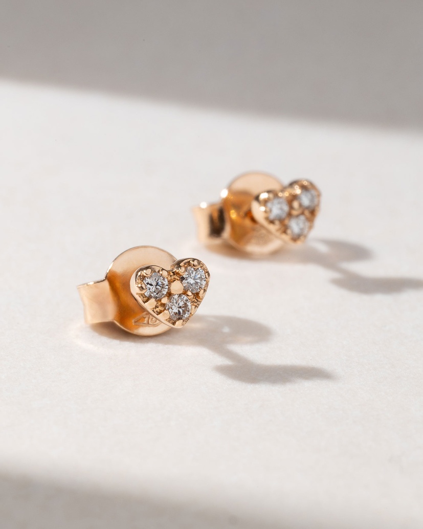 18K Rose Gold Heart Stud Earrings