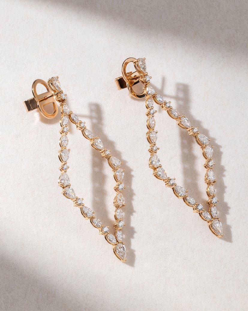 18k Rose Gold Lace Earrings with Brilliant and Fancy Diamonds