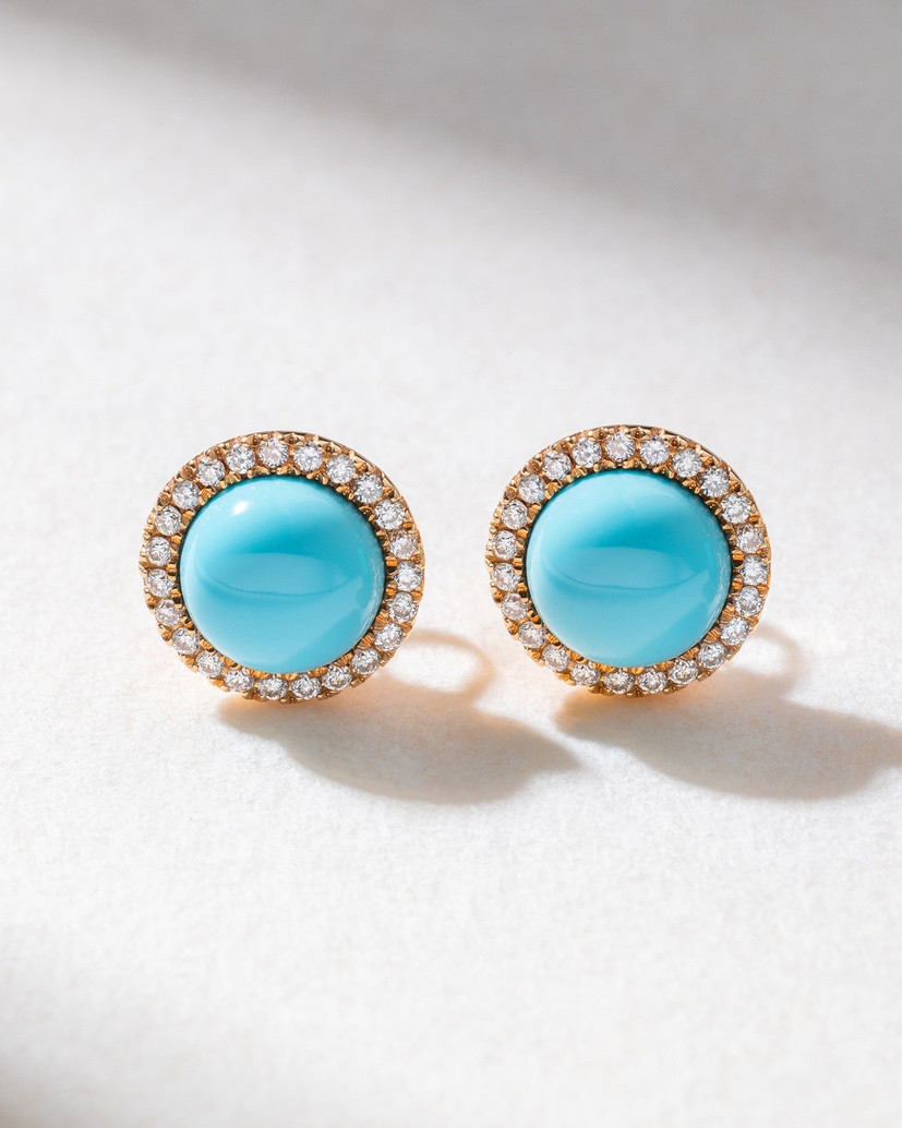 18K Rose Gold Earrings with Turquoise stones and Diamonds - Image 1