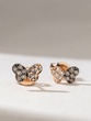 Butterfly Rose Gold Earrings with Brown and White Diamonds