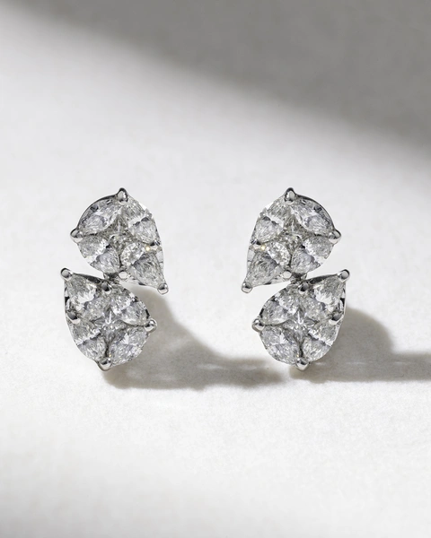 Double Drop Diamond Studs in 18K White Gold