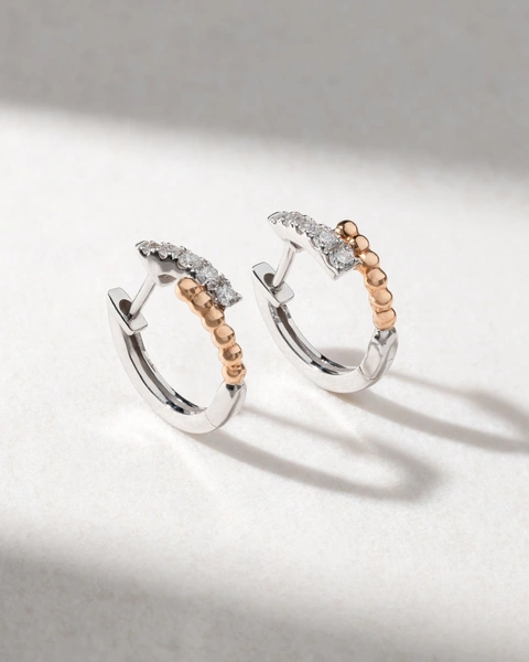 18 Karat White and Rose Gold Hoop Earrings with Brilliant Diamonds