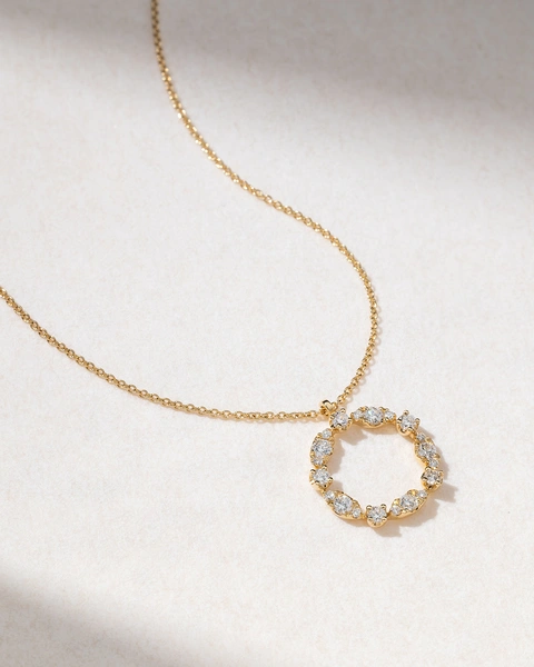 18K Yellow Gold Necklace with Halo of White Diamonds