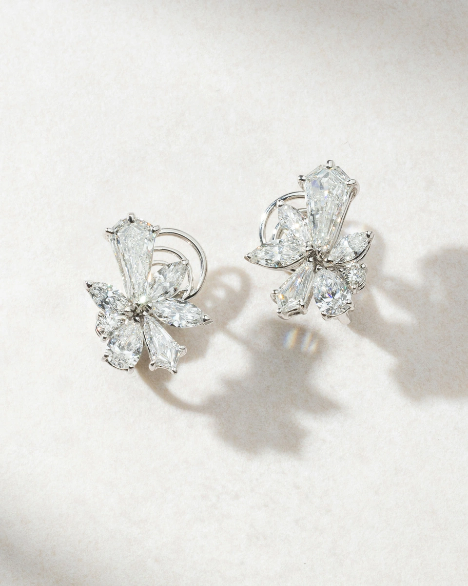 Fancy cut Diamond Studs in 18K White Gold