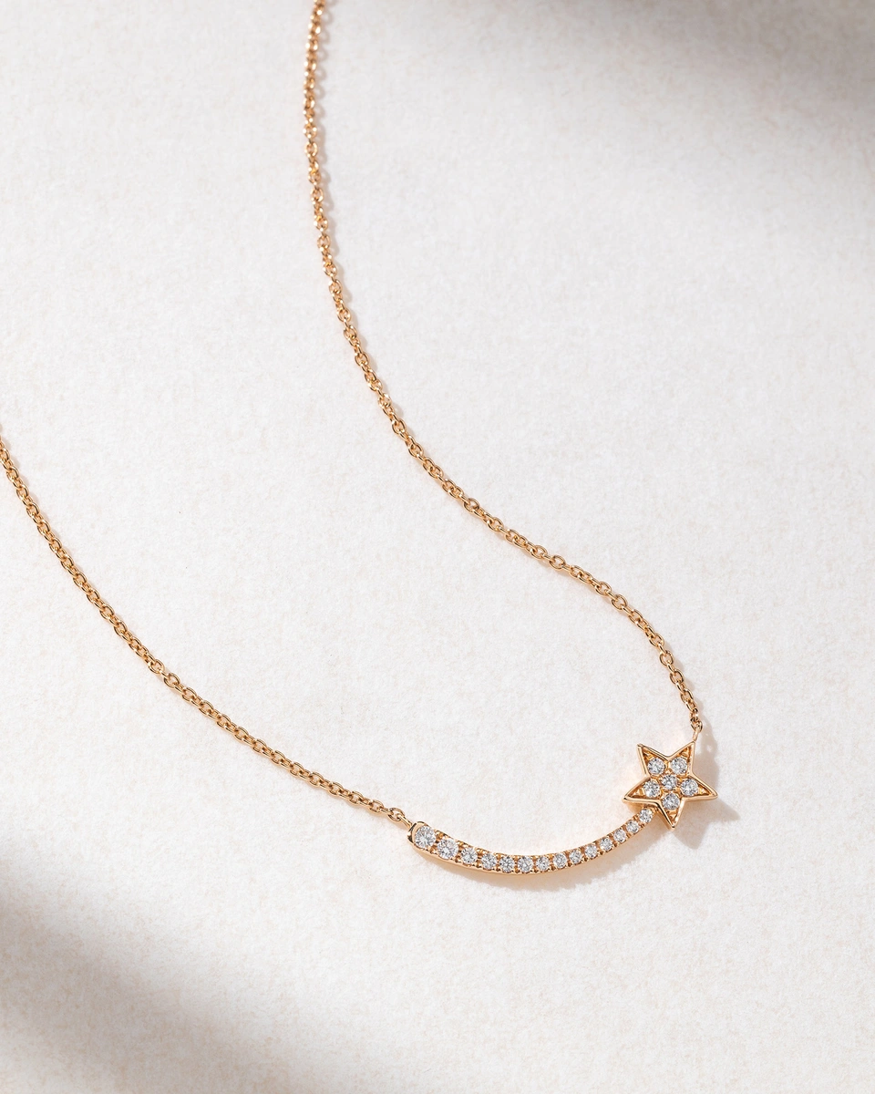 18K Rose Gold Necklace with Diamond Star