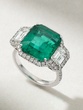 Rear 18K White Gold Ring with Octagonal Emerald and Diamonds