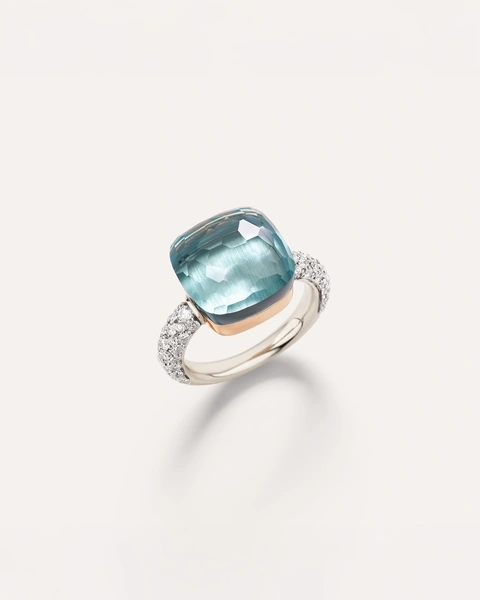 Δαχτυλίδι Nudo Maxi σε ροζ χρυσό και λευκόχρυσο 18Κ με μπλε τοπάζ και λευκά διαμάντια