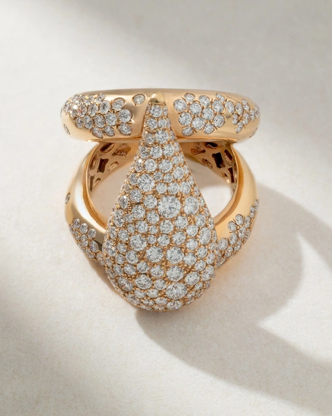 18K Rose Gold Long Diamond Ring with Diamond Drop