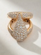 18K Rose Gold Long Diamond Ring with Diamond Drop