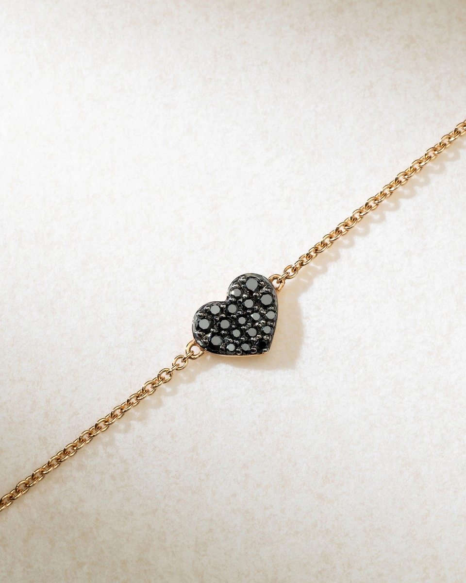 18K Rose Gold Bracelet with Black Diamond Heart