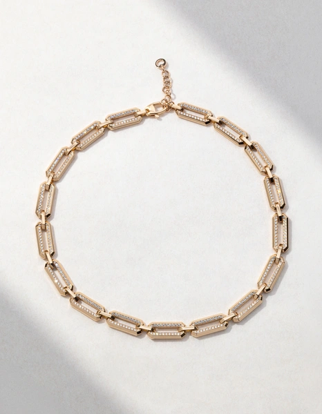 Shiny 18K Rose Gold Necklace with Brilliant-Cut Diamonds and Minimal Design