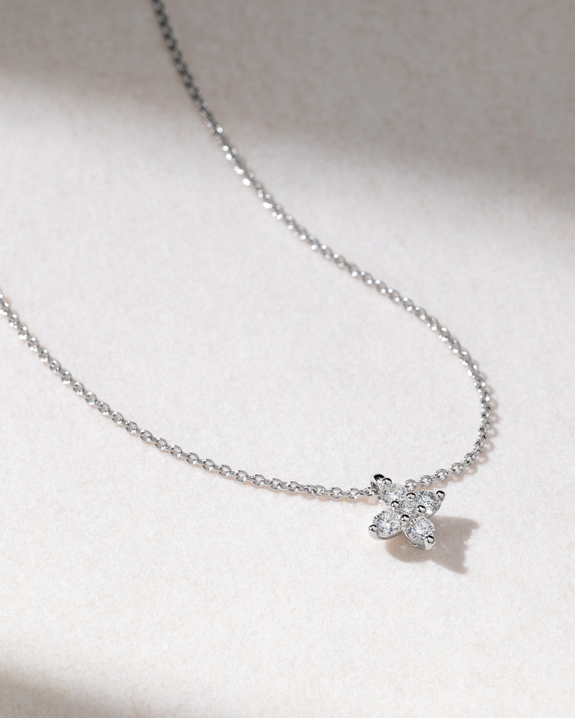 18K White Gold Necklace with Diamond Miniature Cross - Image 1