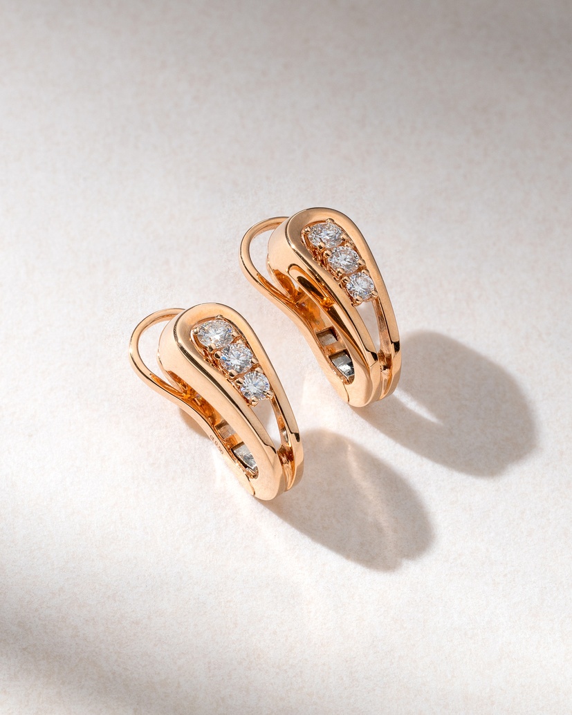 18K Rose Gold Ear Huggers with Diamonds - Image 1