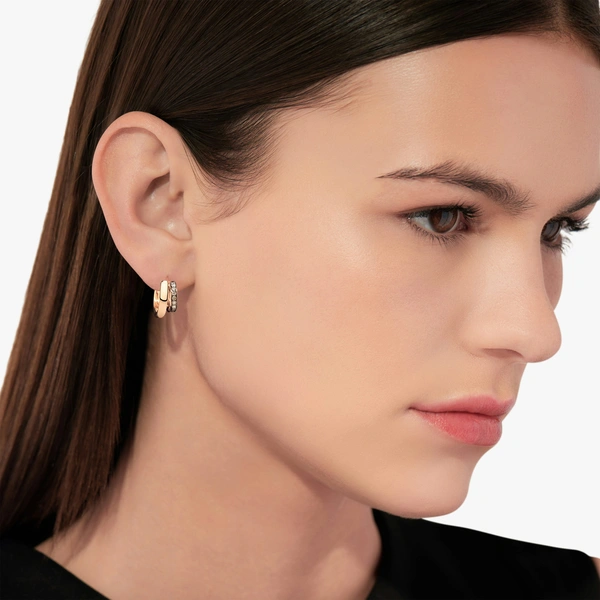 Σκουλαρίκια Together σε Ροζ Χρυσό Κ18 με 32 Καφέ Διαμάντια