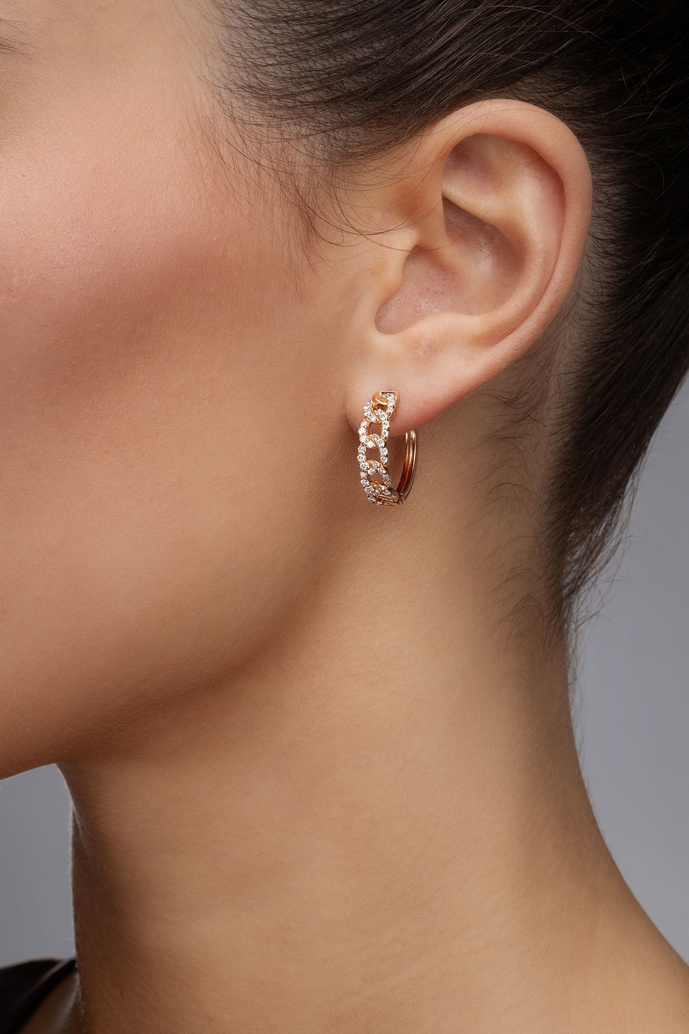 18K Rose Gold Gourmet Chain Hoop Earrings