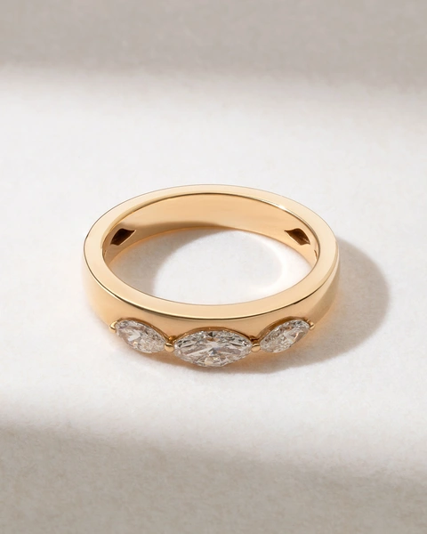 18K Rose Gold Band Ring with Three Marquise Diamonds