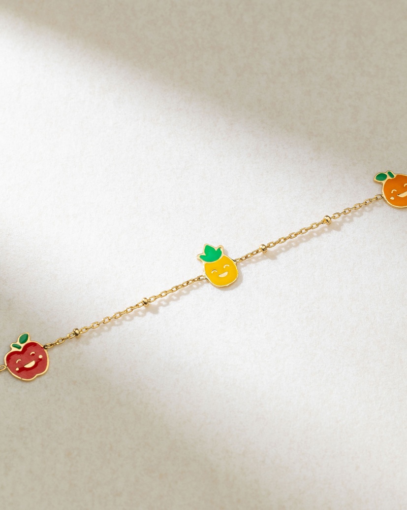 Bracelet in Yellow Gold K18 with Colorful Enamel Fruit