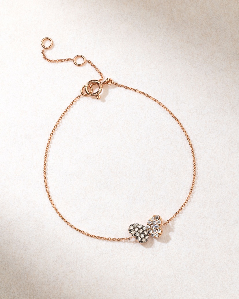18K Rose Gold Bracelet with White and Brown Diamond Butterfly