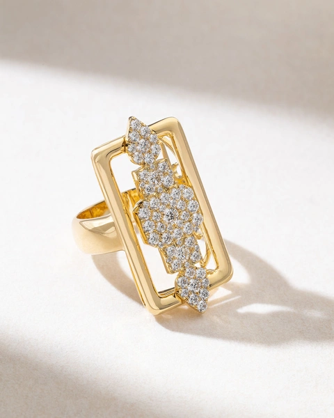 18K Yellow Gold Spear Ring with Diamonds