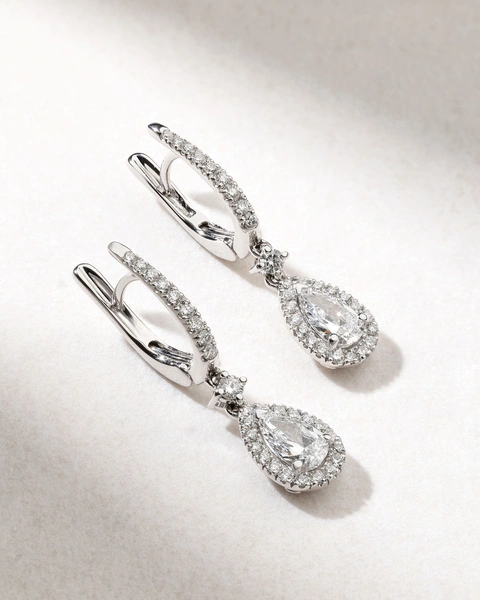18Κ White Gold Drop Earrings with Pear Shaped and Brilliant cut Diamonds