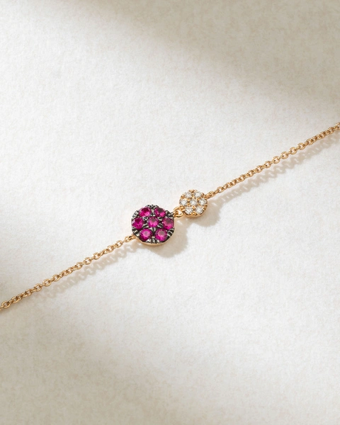 18K Rose Gold Cherry Bubble Bracelet with Rubies and Diamonds
