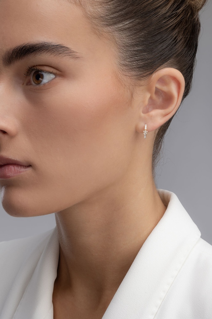 Yellow Gold Hoop Earrings Κ18 with Brilliant Diamonds and Stars