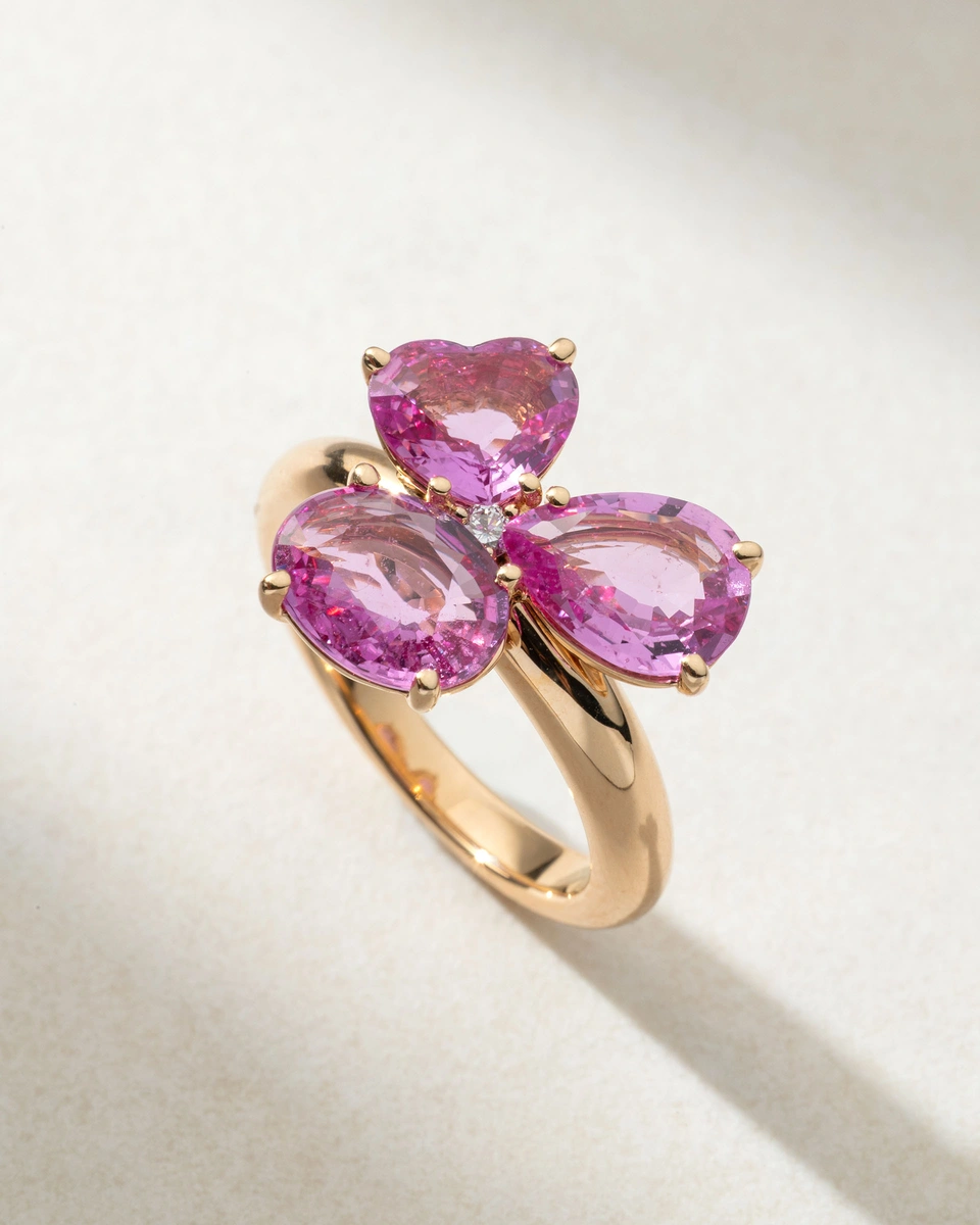 18Κ Rose Gold Ring with Pear, Heart and Oval Sapphire and Diamond