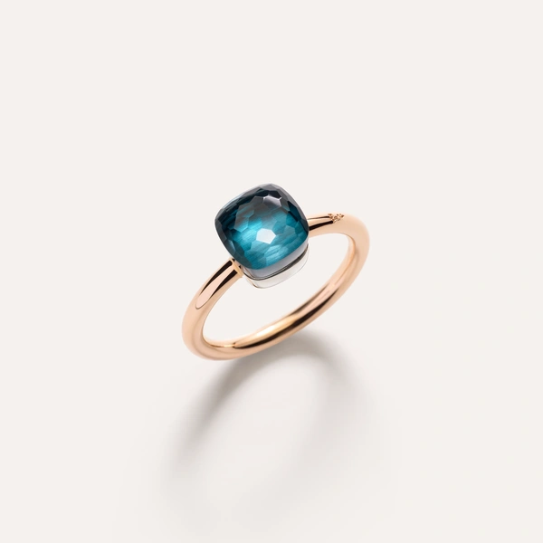 Petit Nudo ring in 18k rose and white gold with london blue topaz