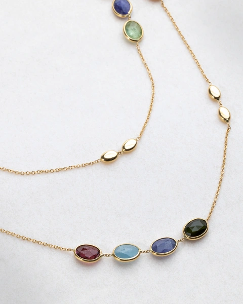 Necklace in 18K Yellow Gold with Tourmalines, Sapphires, Citrine and Aquamarines