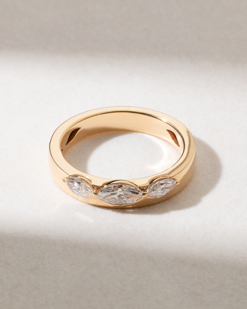 18K Rose Gold Band Ring with Three Marquise Diamonds