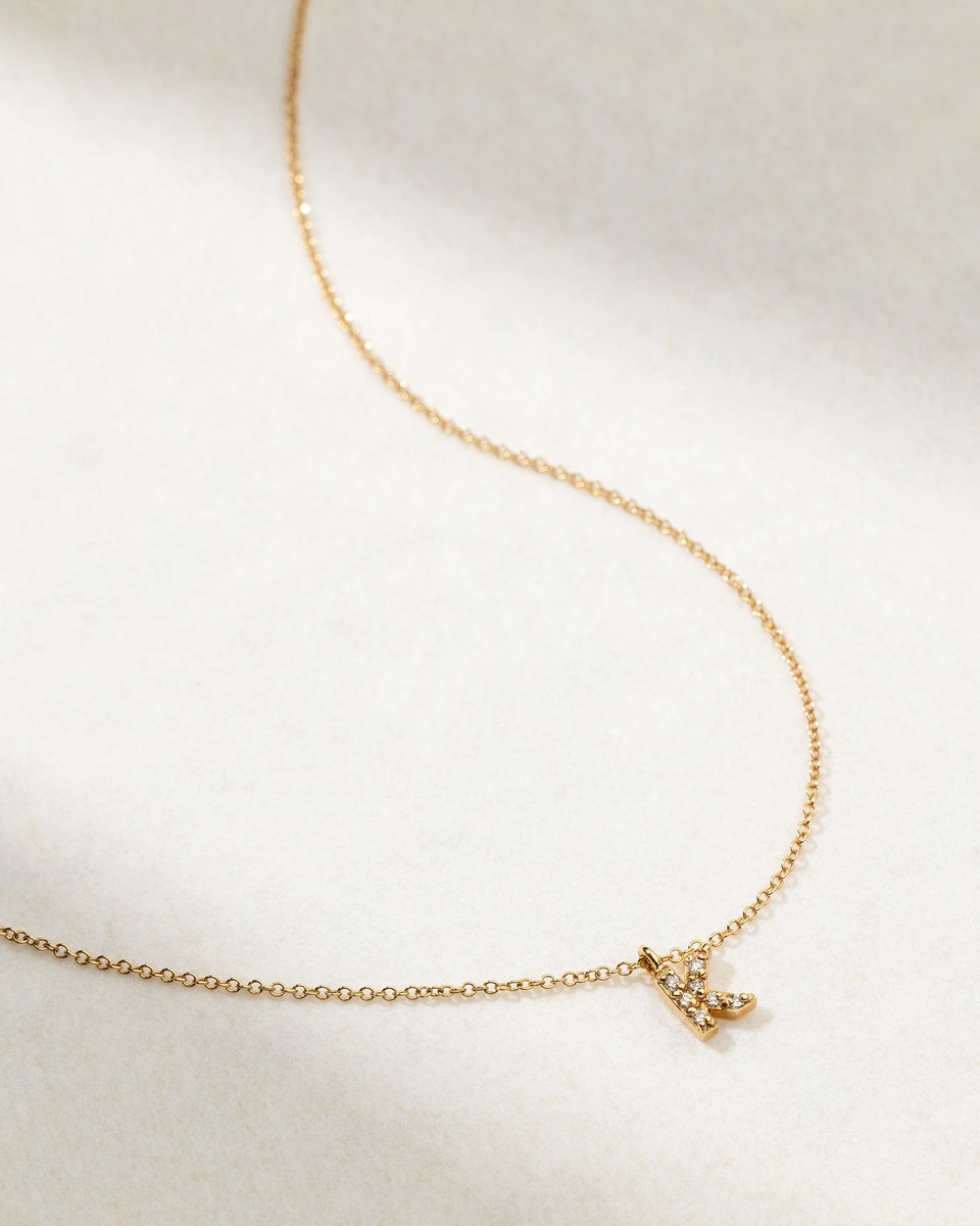 18K Rose Gold Small Letter Necklace with Diamonds