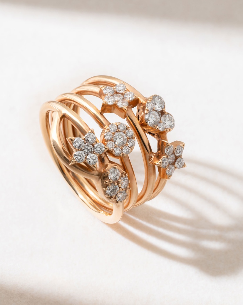 18K Rose Gold Charm Ring with Diamonds