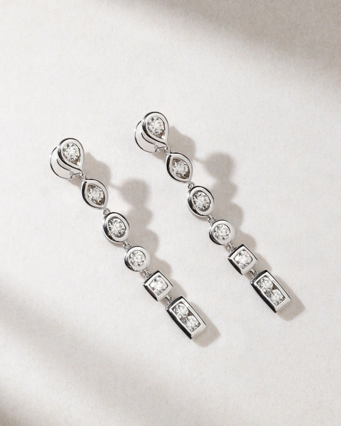 18K White Gold Long Earrings with Brilliants and Multiple shaped Diamond Settings