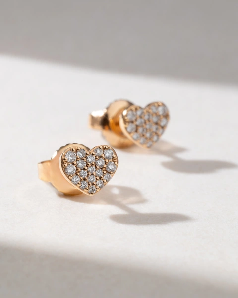 Heart Gold Earrings K18 with Brilliant Cut Diamonds