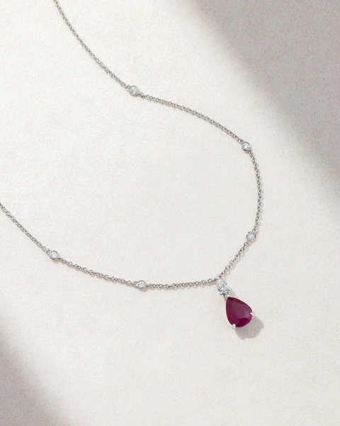 Κολιέ σε Λευκό Χρυσό Κ18 με Μπριγιάν, Ρουμπίνι Πουάρ και Διαμάντι Πουάρ