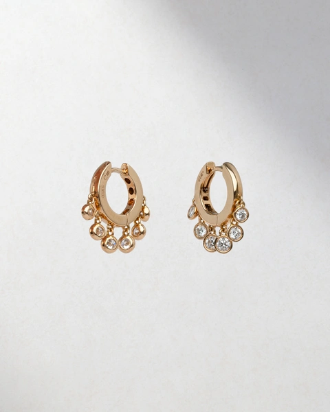 Small Hoop Earrings in 18K Rose Gold with Hanging Brilliant-Cut Diamonds