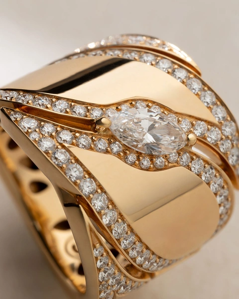 18K Polished Rose Gold Ring with Marquise and Brilliant Diamonds