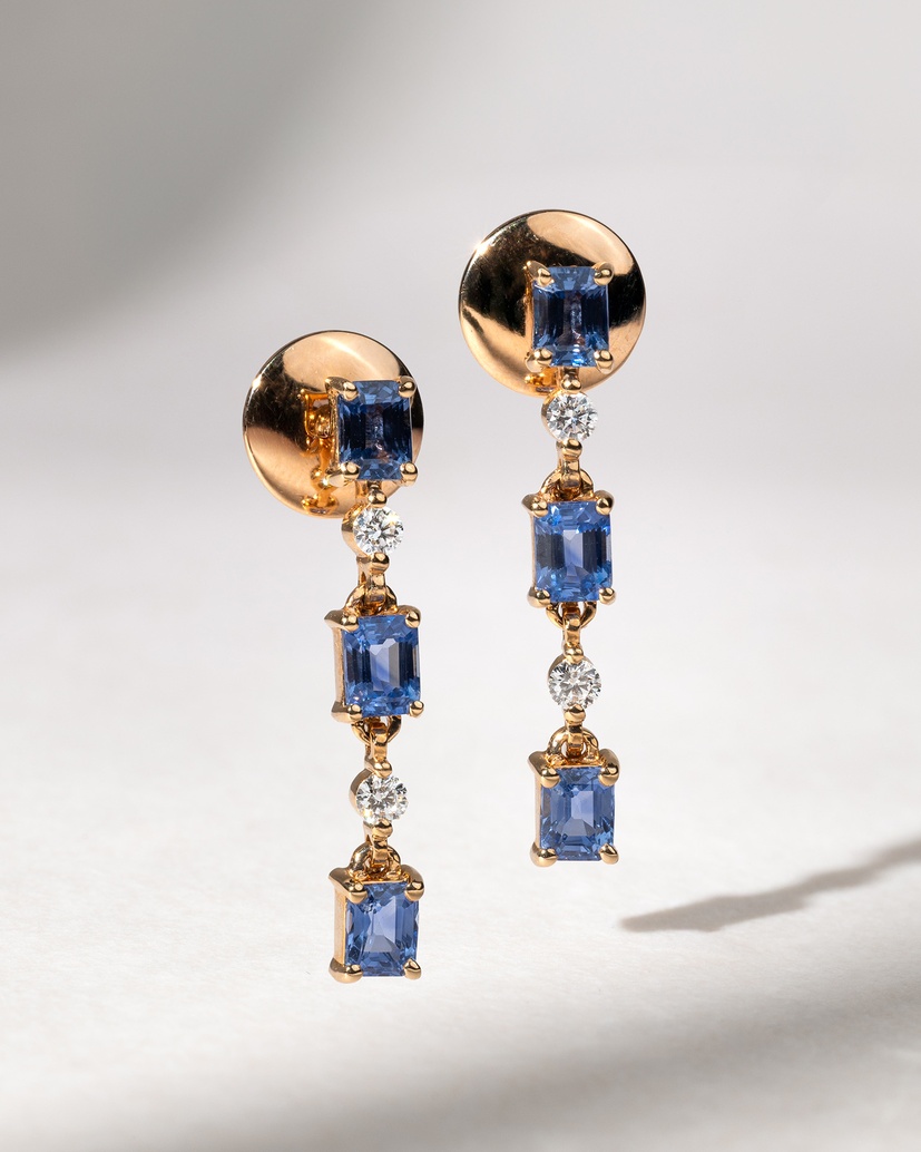 18K Rose Gold Drop Earrings with Sapphires and Diamonds - Image 1