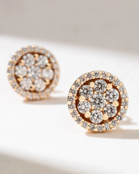 18K Rose Gold Round Stud Earrings with Diamonds