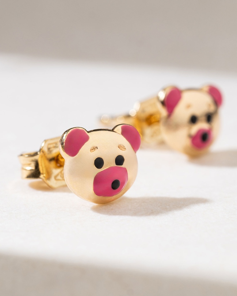 Teddy Bear Earrings in 18 Karat Yellow Gold with Enamel