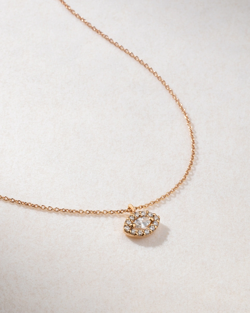 K18 Rose Gold Necklace With Diamond encrusted Evil Eye