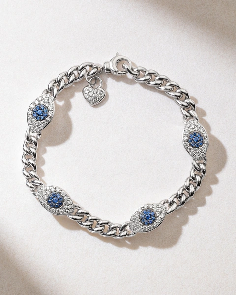18K White Gold Bracelet with Chain and Talisman Eyes