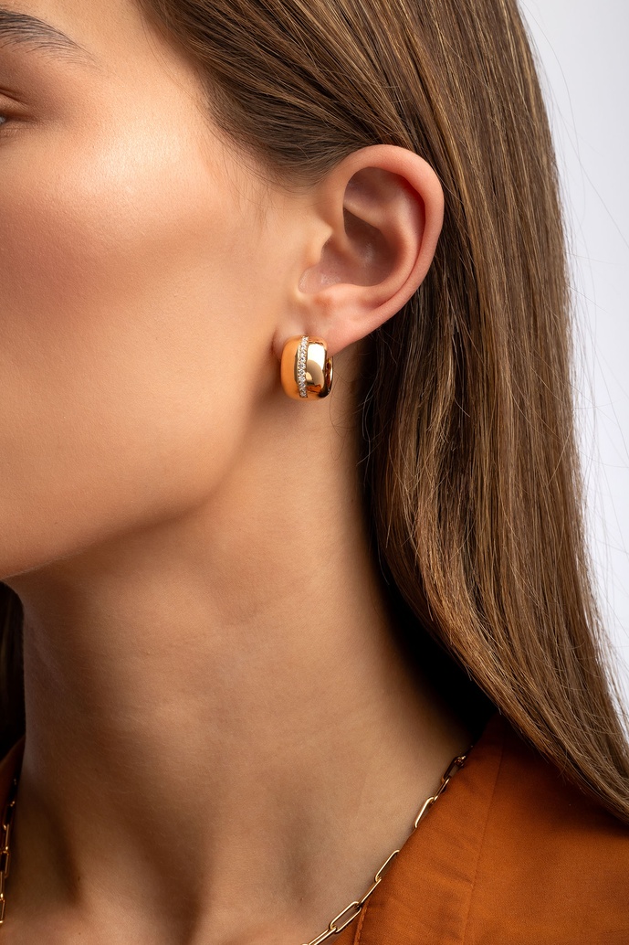18K Rose Gold Hoop Earrings with Diamonds - Image 1