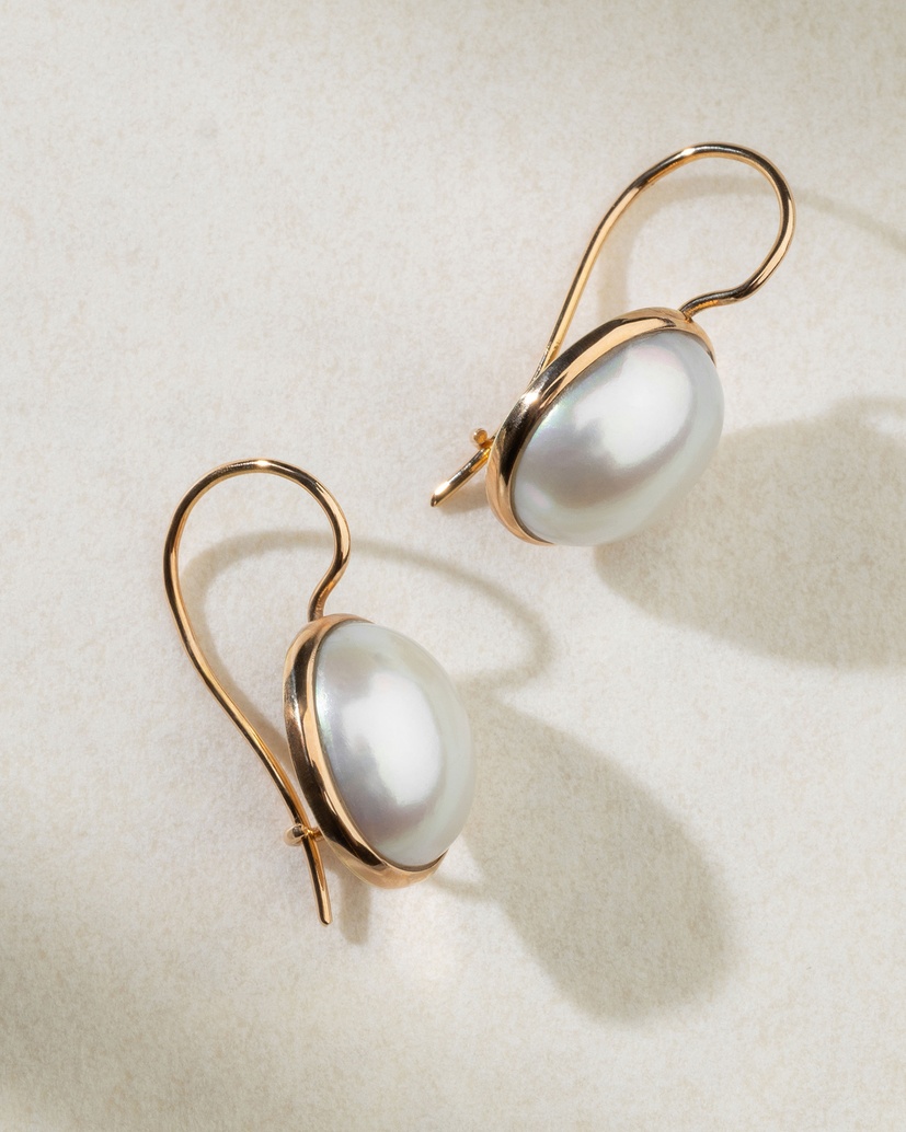 18K Rose Gold Earrings with  Oval Pearls
