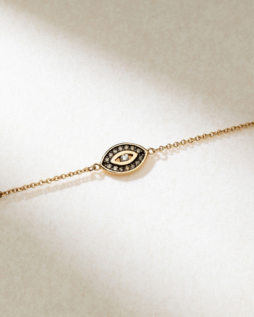 18Κ Rose Gold Bracelet with Talisman Eye, Brown and White Diamonds