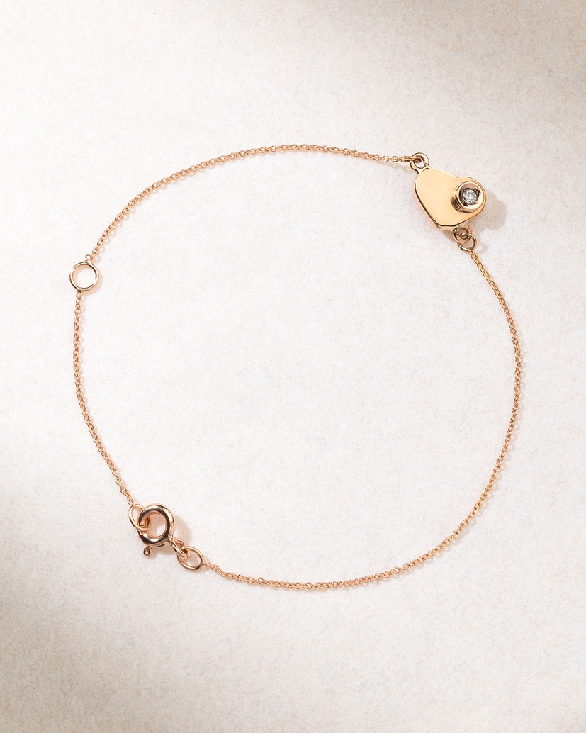 18K Rose Gold Bracelet with Double faced Heart Pendant